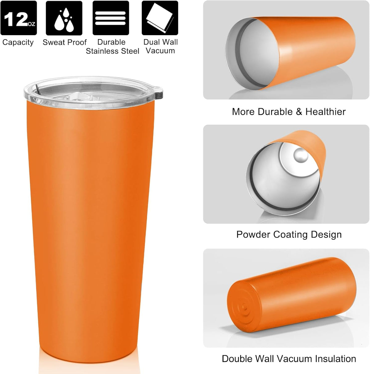 VEGOND 20oz Tumbler Stainless Steel Tumbler with Lid And Straw Vacuum Insulated Double Wall Travel Coffee Mug(orange package 12)