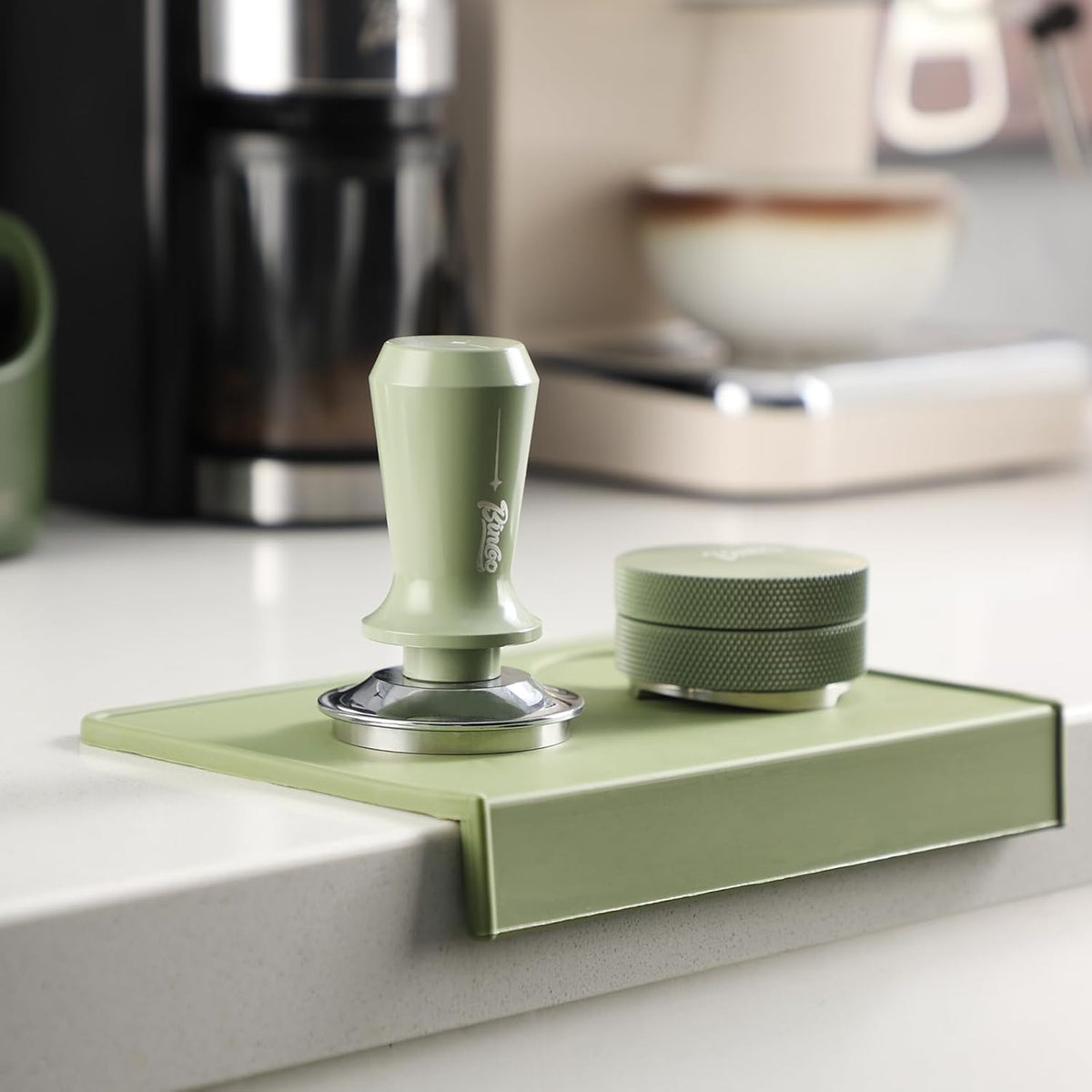 Bincoo Espresso Tamping Mat - Green Food Safe Rubber Coffee Tamper Mat, Coffee Tamp Station, Espresso Accessory, Waterproof and Heat Resistant.