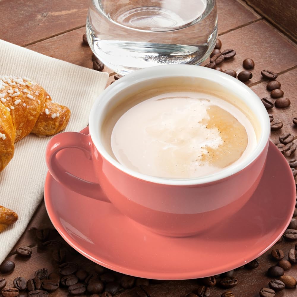 Porcelain Coffee Cup with Saucer 220ml/7.3oz for Cappuccino, Latte, and Tea, Pink