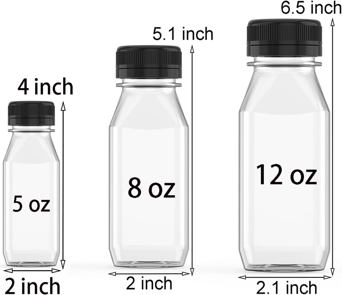 3 Pcs 8 oz Plastic Juice Bottle Reusable Transparent Bulk Beverage Containers with Black Lids for Juice, Drinking Milkshake Tea, Milk, Juicing Smoothie Water and Other Beverages, Fridge Storage