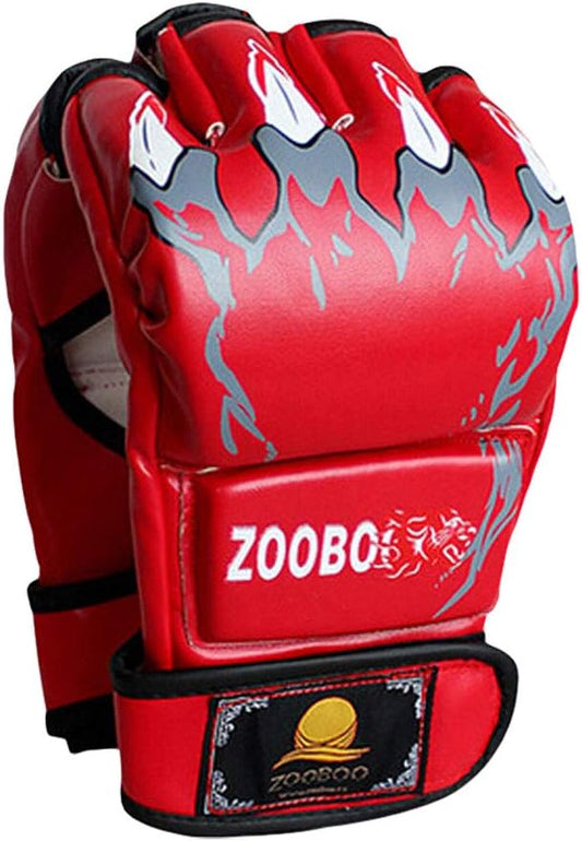 ZooBoo MMA Gloves - Half-Finger Boxing Fight Gloves Punching Gloves Mitts with Adjustable Wrist Band for Sanda Sparring Punching Bag Training (One Size Fits Most)
