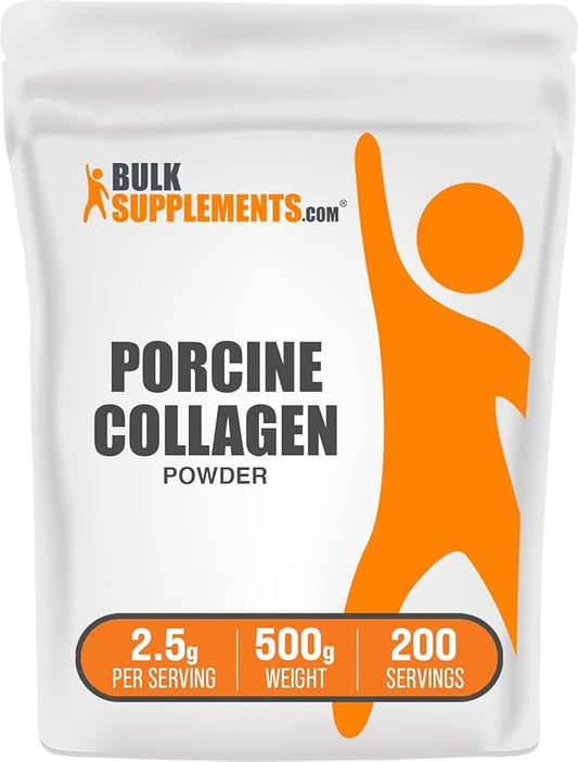 BulkSupplements.com Porcine Collagen Powder - Hydrolyzed Collagen Supplement, for Hair, Skin, & Nails - Unflavored & Gluten Free, 2.5g per Serving, 500g (1.1 lbs) (Pack of 1)