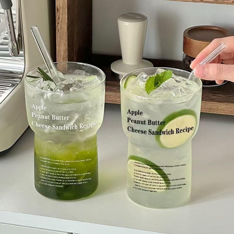 16 Pack Reusable Glass Straws,SIZE(8.5''x10 MM)，Set of 6 Straight and 6 Bent with 4 Cleaning Brush,Perfect for Smoothies,Tea, Juice