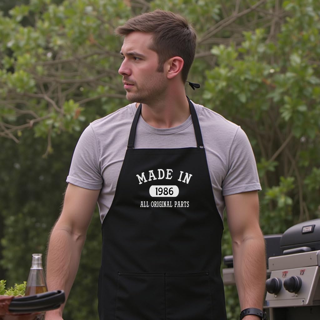 Personalized Chef Apron for Men, Custom Embroidered Design, Professional Kitchen Cooking BBQ Grilling for Dad, Decorated in USA