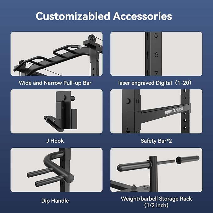 Sportsroyals Power Cage,1600lbs Multi-Function Power Rack with Adjustable Cable Crossover System and More Training Attachment, Weight Cage for Home Gym