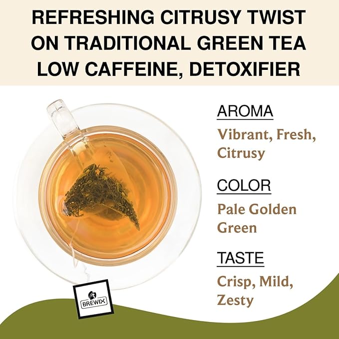 BREWIX, Bergamot Green Tea (25 Pyramid Tea Bags) | Caffeinated Tea Loose Leaf Earl Grey Green Tea With Pure Bergamot | High Elevation Grown