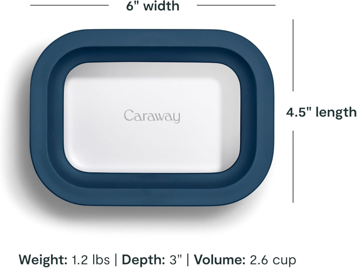 Caraway 6pc Glass Food Storage Set - 2.6 Cup Storage Containers For Food (6) - Non-Toxic Ceramic-Coated Glass - Air Release Technology - Compact & Stackable Design - Navy