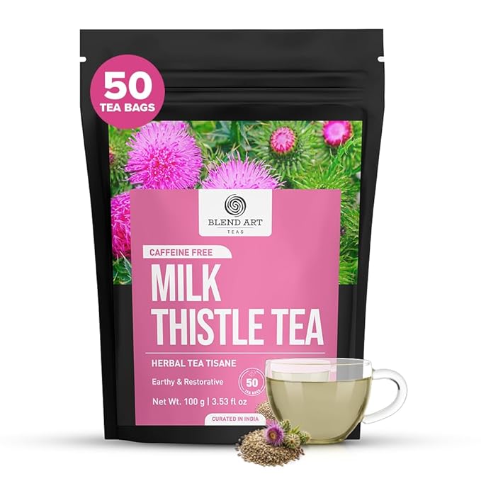 BlendArt Teas - Milk Thistle Seeds Herbal Tea - 50 Count - Pyramid Tea Bag | For Liver Detox support | Reduce inflammation | Refreshing Peppermint with lemon flavour - Caffeine Free | Ziplock Pouch
