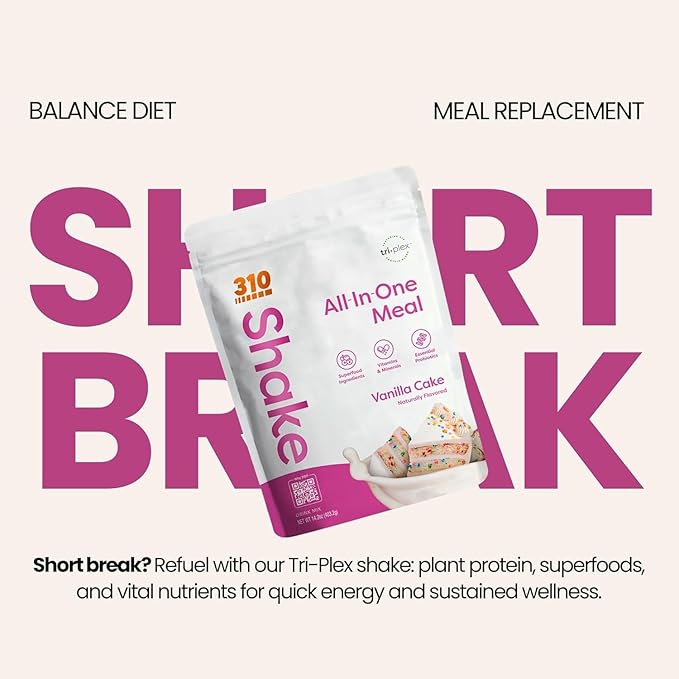 310 Nutrition All-In-One Meal Replacement Shake Powder - Plant-Based Protein Smoothie Blend w/High Fiber, Probiotics & Adaptogens - Low Carb, Vegan, Keto & Paleo Friendly - Vanilla Cake - 14 Srv