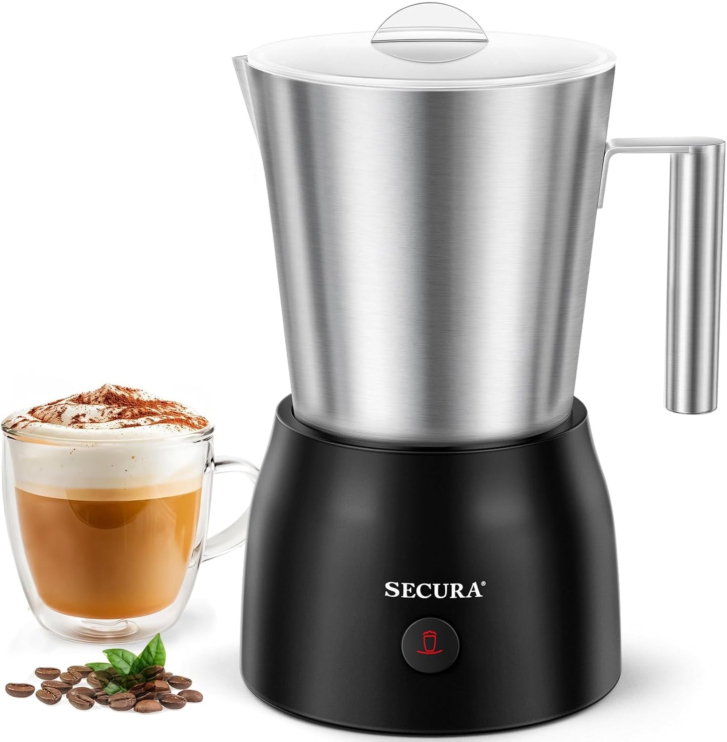 Secura Detachable Milk Frother, 17oz Electric Milk Steamer Stainless Steel, Automatic Hot/Cold Foam and Hot Chocolate Maker with Dishwasher Safe, 120V