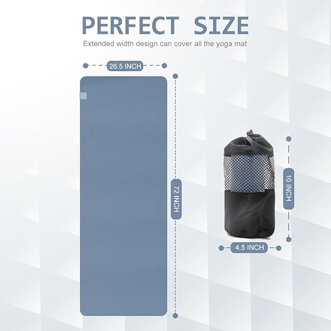 Eunzel Hot Yoga Towel, Super Absorbent Yoga Mat Towel Soft Suede Microfiber Non-Slip Towel for Bikram Pilates and Yoga Mats 72" x 26.5", Navy