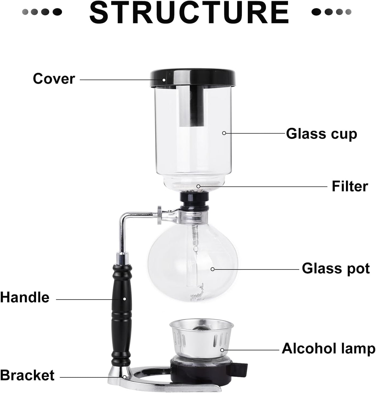YUCHENGTECH Siphon Syphon Coffee Maker Tabletop Glass Siphon Pot Glass Technica Siphon Vacuum Coffee Maker(5 Cups(600ml))