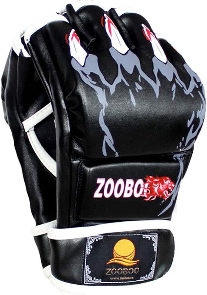 ZooBoo MMA Gloves - Half-Finger Boxing Fight Gloves Punching Gloves Mitts with Adjustable Wrist Band for Sanda Sparring Punching Bag Training (One Size Fits Most)