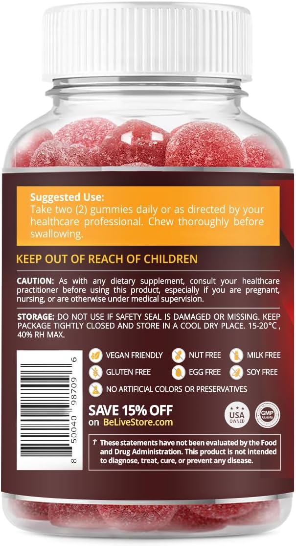 BeLive Apple Cider Vinegar Gummies - ACV Gummies Without Sugar I Detox & Cleanse Digestive Health I Alternative to Capsules, Vegan, Keto Friendly, Non-GMO, Gluten Free | 60 Ct