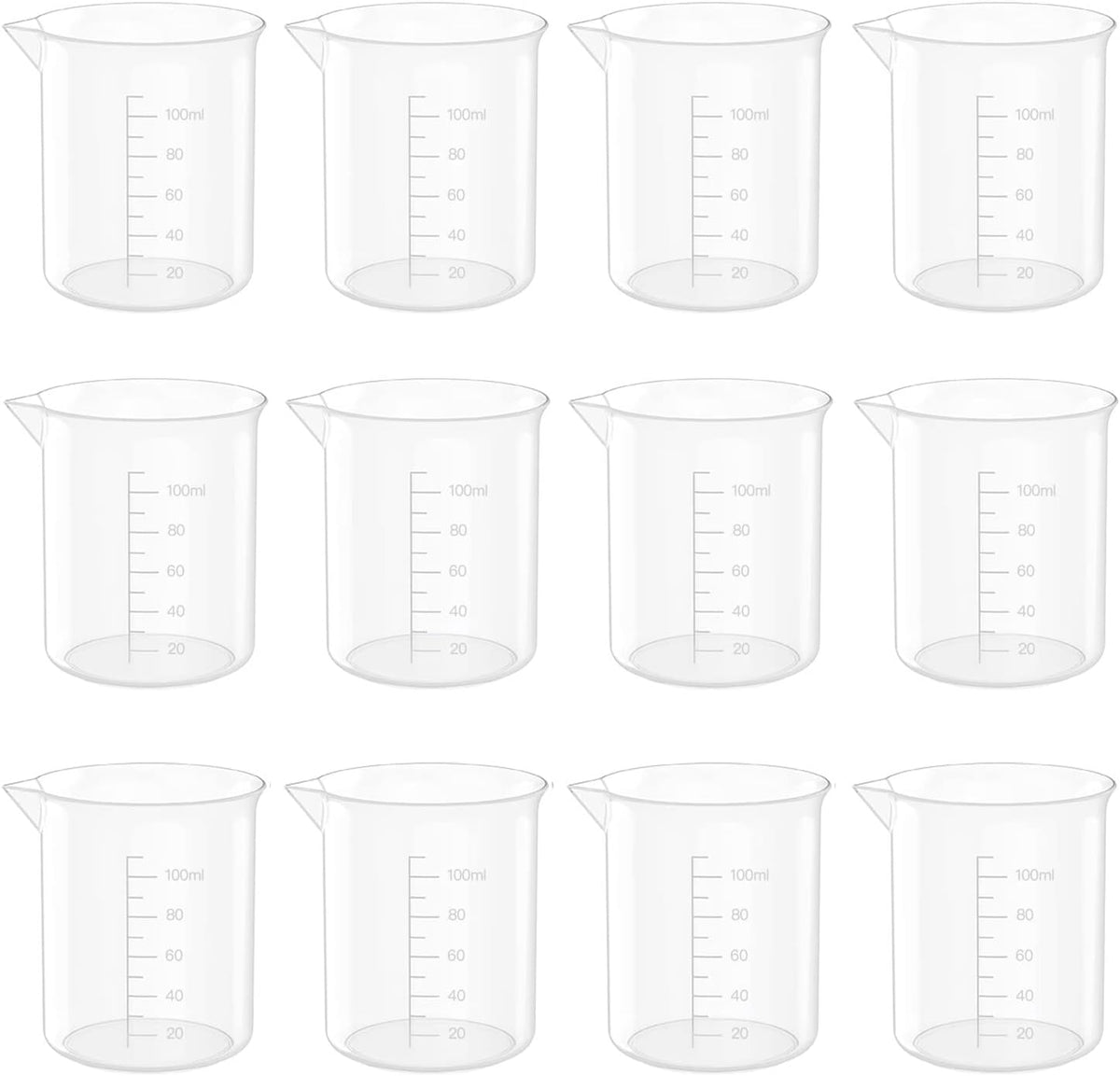 10 Oz Transparent Lab Measuring Cup, 300ml Plastic Beaker Cups, for Science Experiment, Liquid Measuring, 12 Pcs