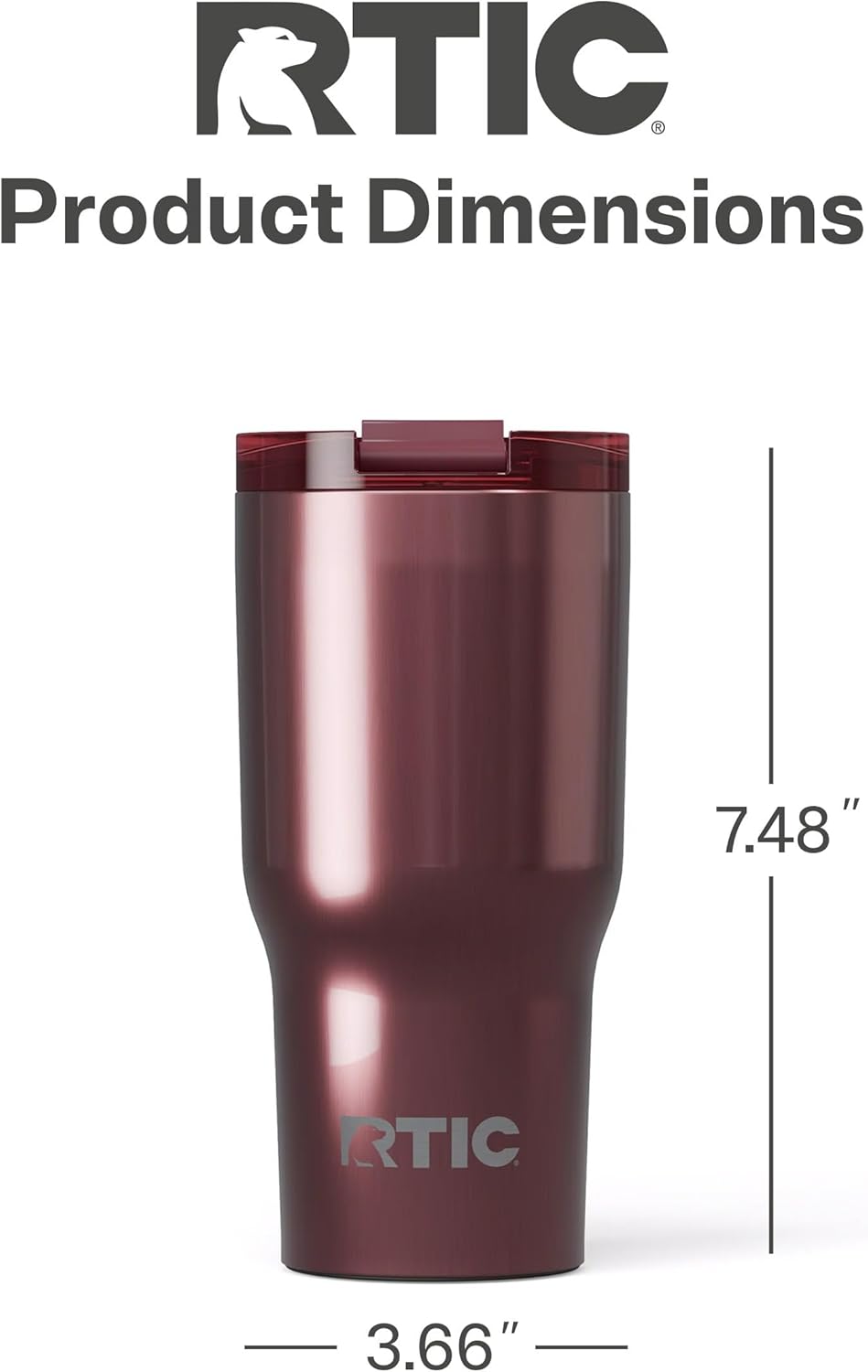 RTIC 20oz Essential Tumbler with Lid, Insulated, Stainless Steel, Metal, Double Wall Vacuum-Insulation, Ceramic Lined, Travel Cup for Iced Coffee, Tea, Hot and Cold Drink, Vintage Rose Metallic