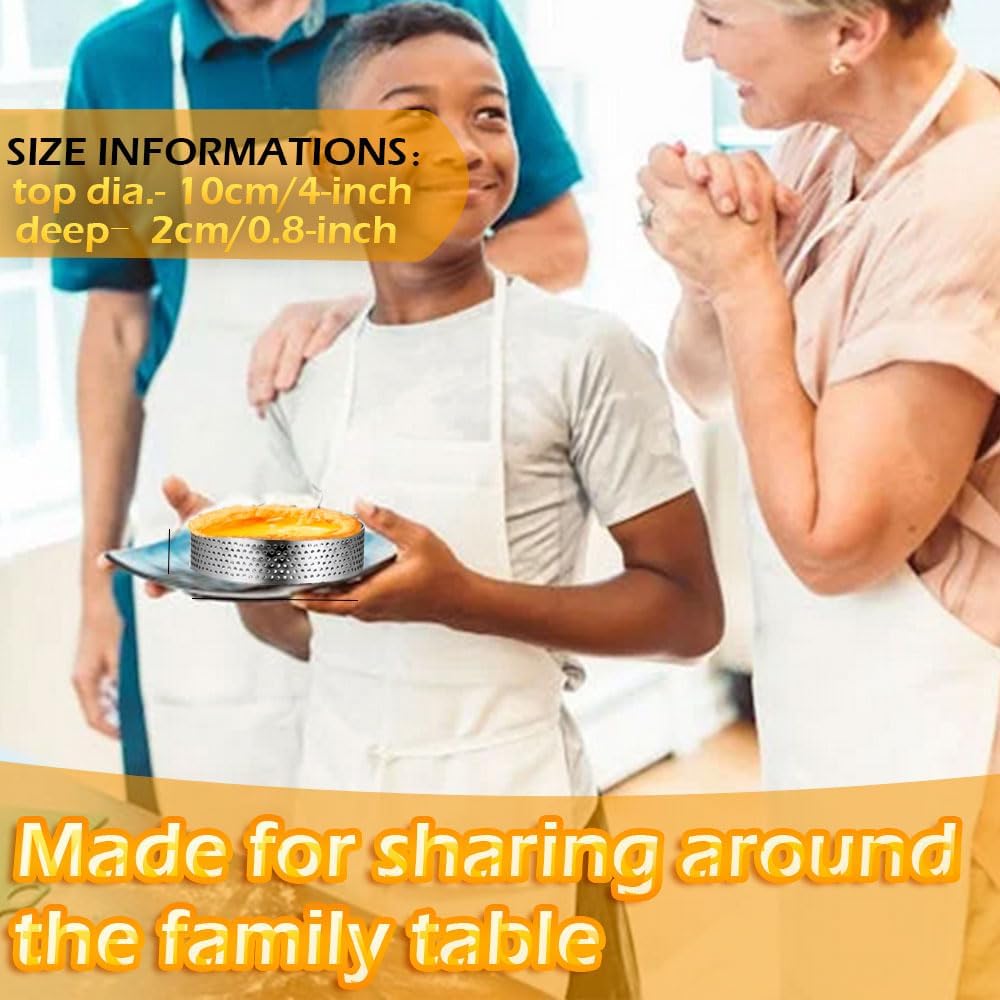 8Packs Perforated Tart Rings 4 Inch Stainless Steel Perforated Cake Rings, Round Tart Ring Molds for Cookies, fruit tarts, Prevent Soggy Crust & Even Baking