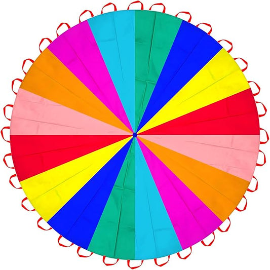 6.5ft/10ft/12ft/13ft/16.4ft/20ft Rainbow Parachute for Outdoor Party Games, Kids Play Parachute Group Cooperative Team Game Toys, Family Get-Together Entertainment