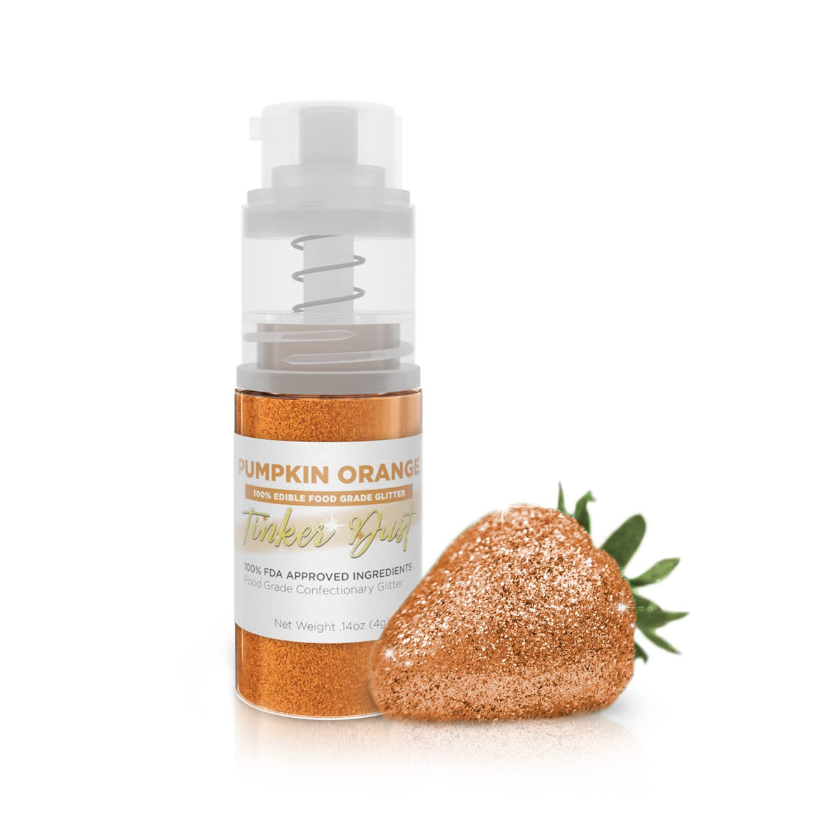 Bakell - Pumpkin Orange Tinker Dust (4g, 1x Mini Spray Pump) Edible Glitter for Food, Desserts, and Beverages!