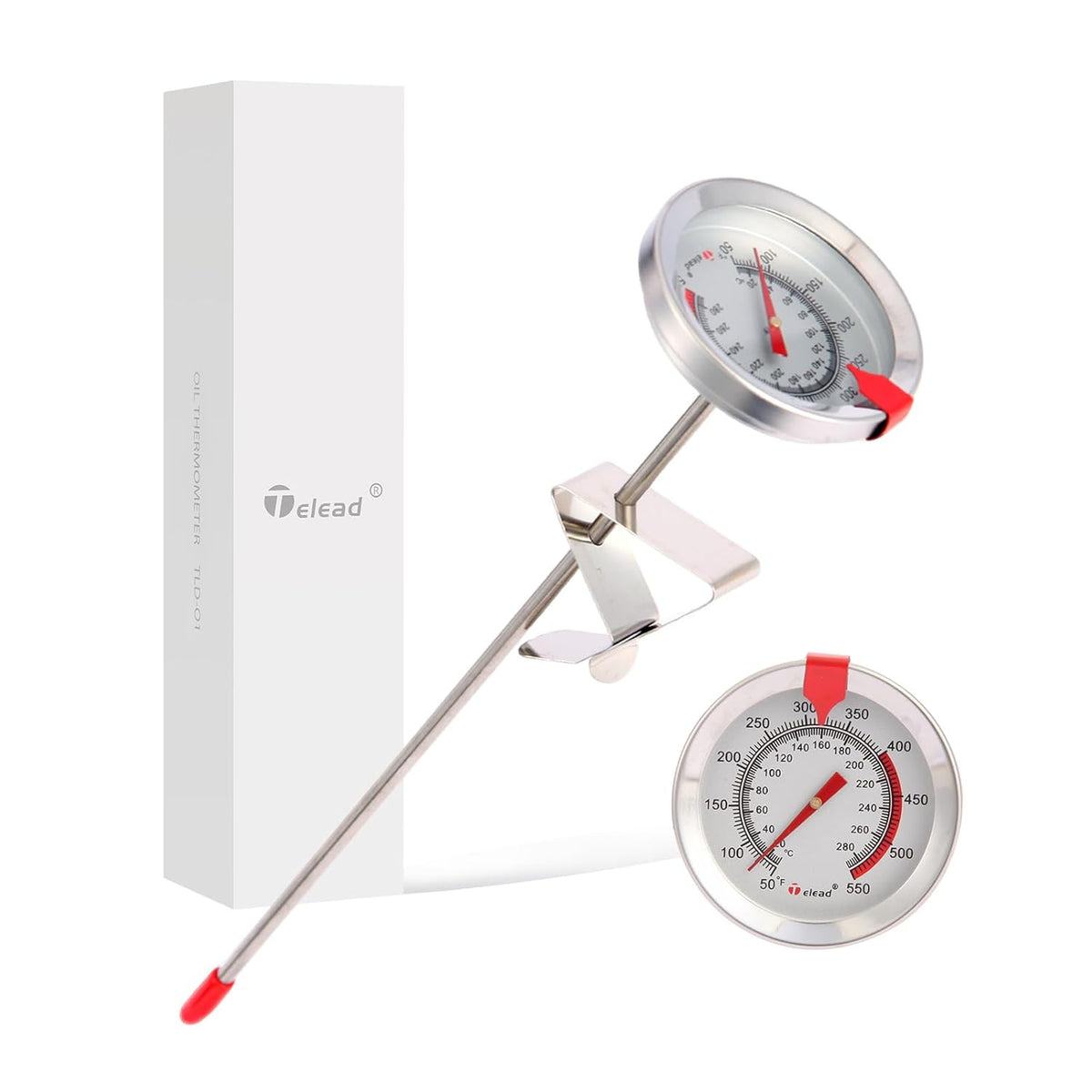 Candy Thermometer Waterproof - Oil Thermometer for Frying with Clips - 9" Side of Pot Thermometer Deep Fry for Oil Candy Candle BBQ - Silver