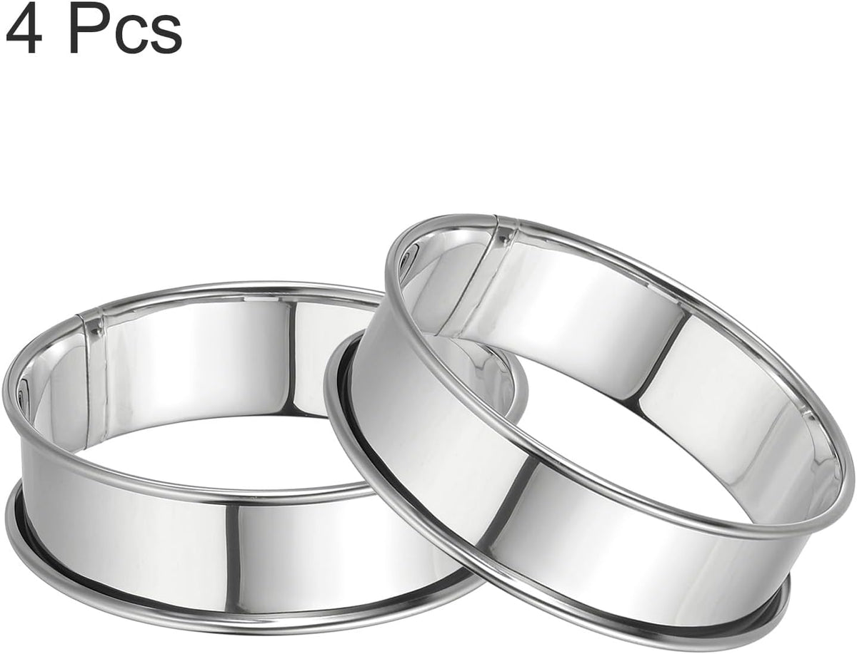 HARFINGTON 4pcs Crumpet Rings 3.15" Nonstick Round Cake Ring Stainless Steel Double Rolled English Pastry Rings for Kitchen Baking Crumpet Dessert, Silver