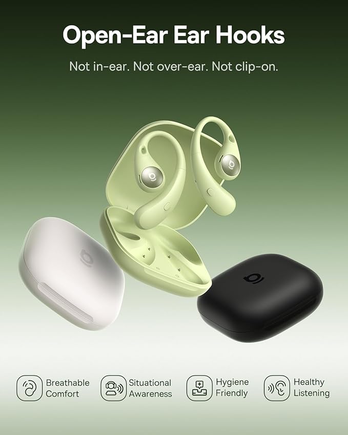 Baseus Eli Sport 2 Open-Ear Headphones Wireless Earbuds,Secure Earhook Sport Design,Ultra-Comfort,4-Mic Clear Calls, IP57 Waterproof,45H Play, Bluetooth 6.0 Earhook Fit Running Workout Gym -Green