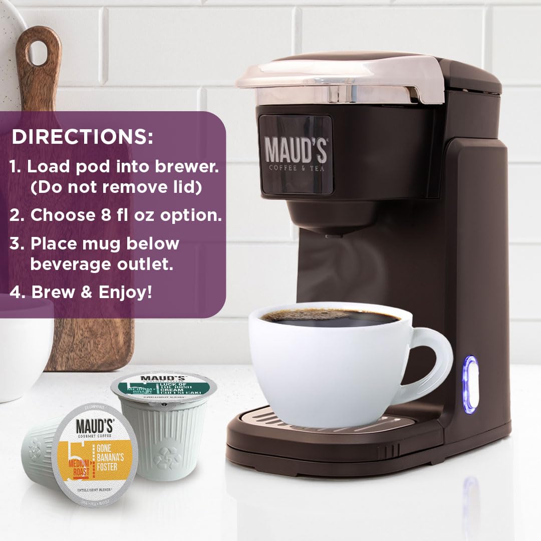 Maud's Sampler Variety Pack Coffee Pods, 24 ct, 6 Assorted Flavors, Medium Roast Flavored Coffee in Recyclable Single Serve Pods – 100% Arabica Beans, Compatible with Keurig K Cups Maker