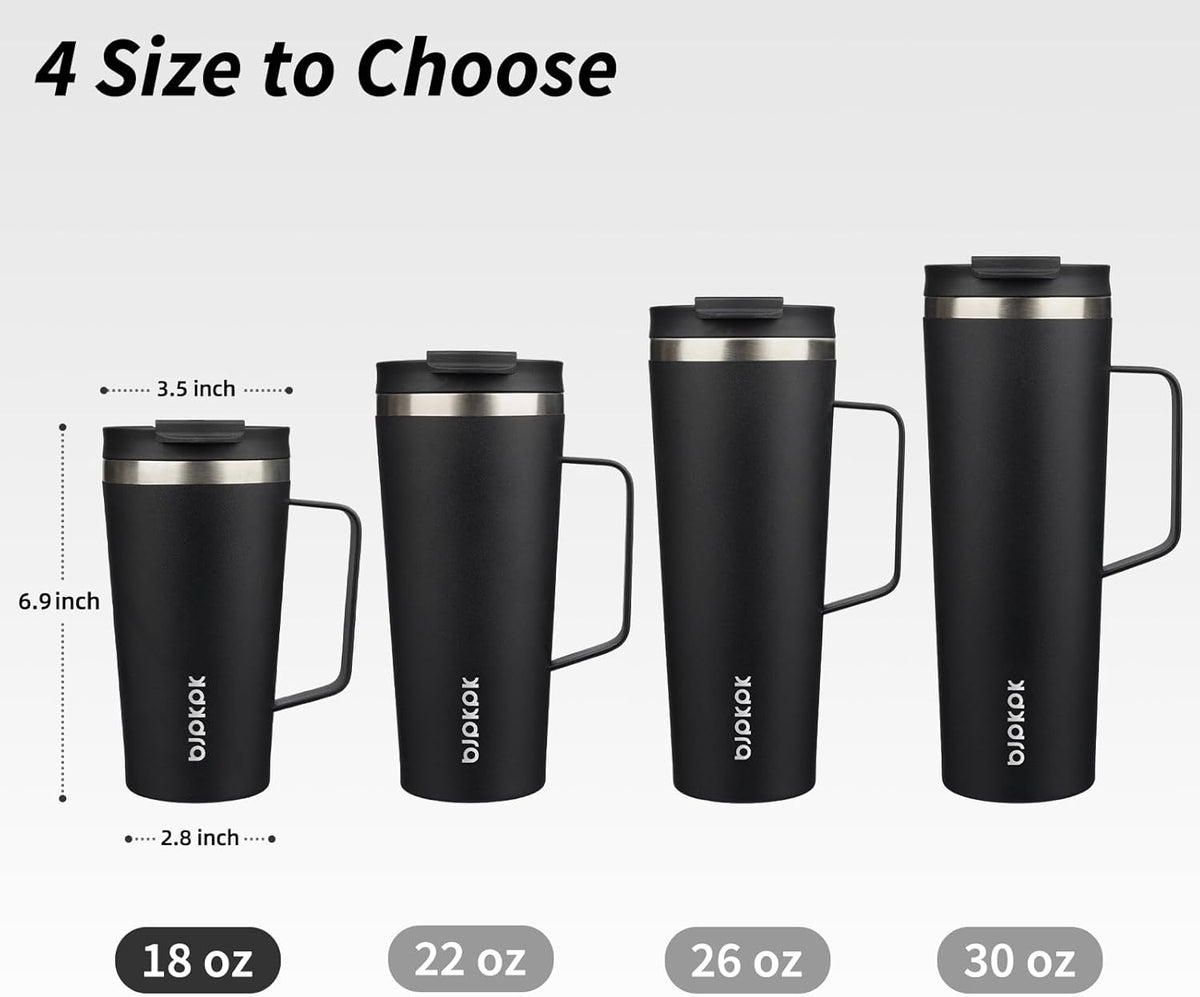BJPKPK Insulated Tumbler with Handle, 18oz Insulated Tumblers with Lid and Straw, Stainless Steel Metal Water Bottles, Coffee Travel Mugs, Cups, Black