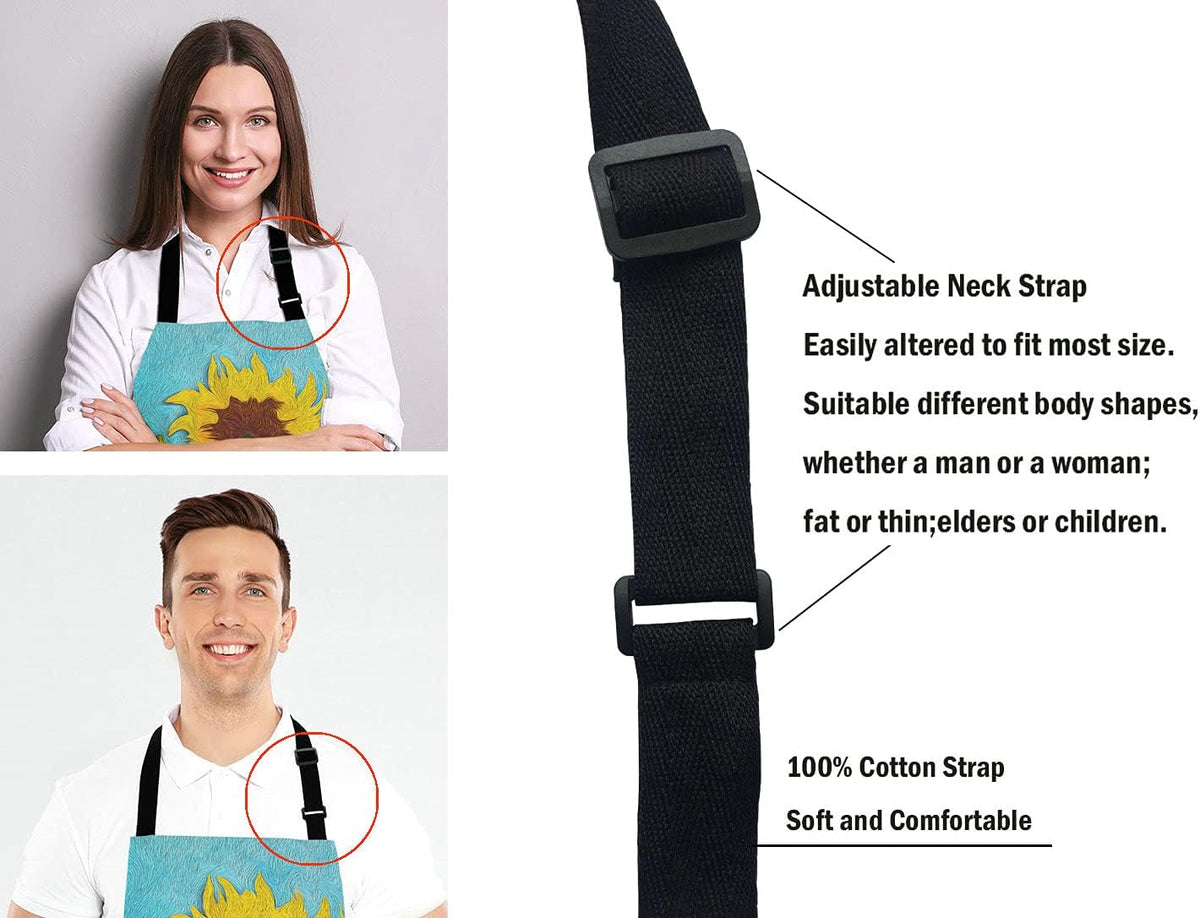 Apron, Oil Painting Sunflower Unisex Kitchen Bib with Adjustable Neck for Cooking Gardening,Adult Size