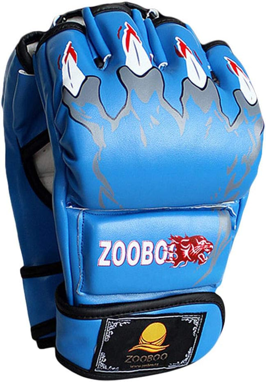 ZooBoo MMA Gloves - Half-Finger Boxing Fight Gloves Punching Gloves Mitts with Adjustable Wrist Band for Sanda Sparring Punching Bag Training (One Size Fits Most)