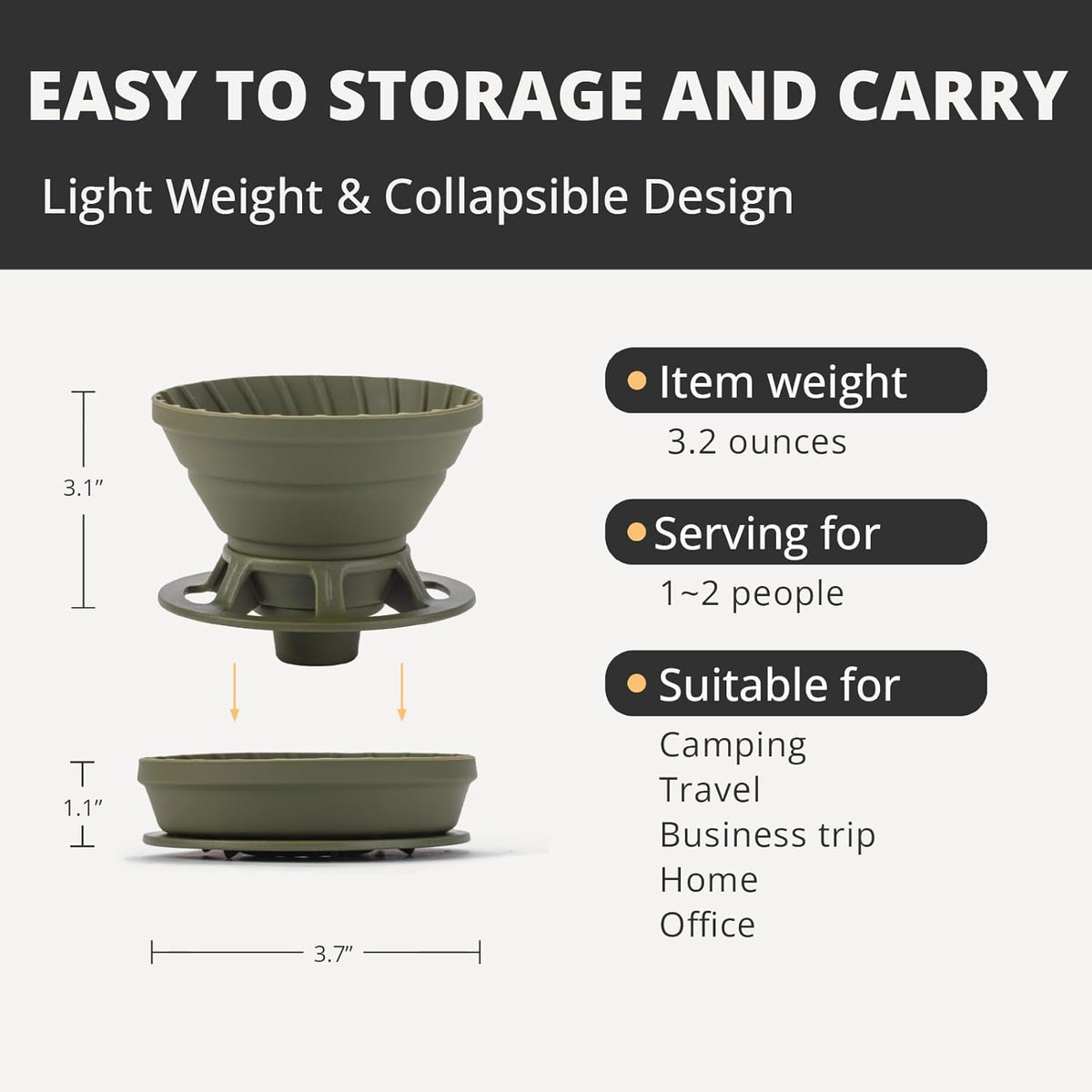 Collapsible Coffee Dripper, Silicone Reusable Coffee Filter Holder, Pour Over Coffee Dripper for Camping, Business Trip, Single Pour Over Coffee Maker (Green)