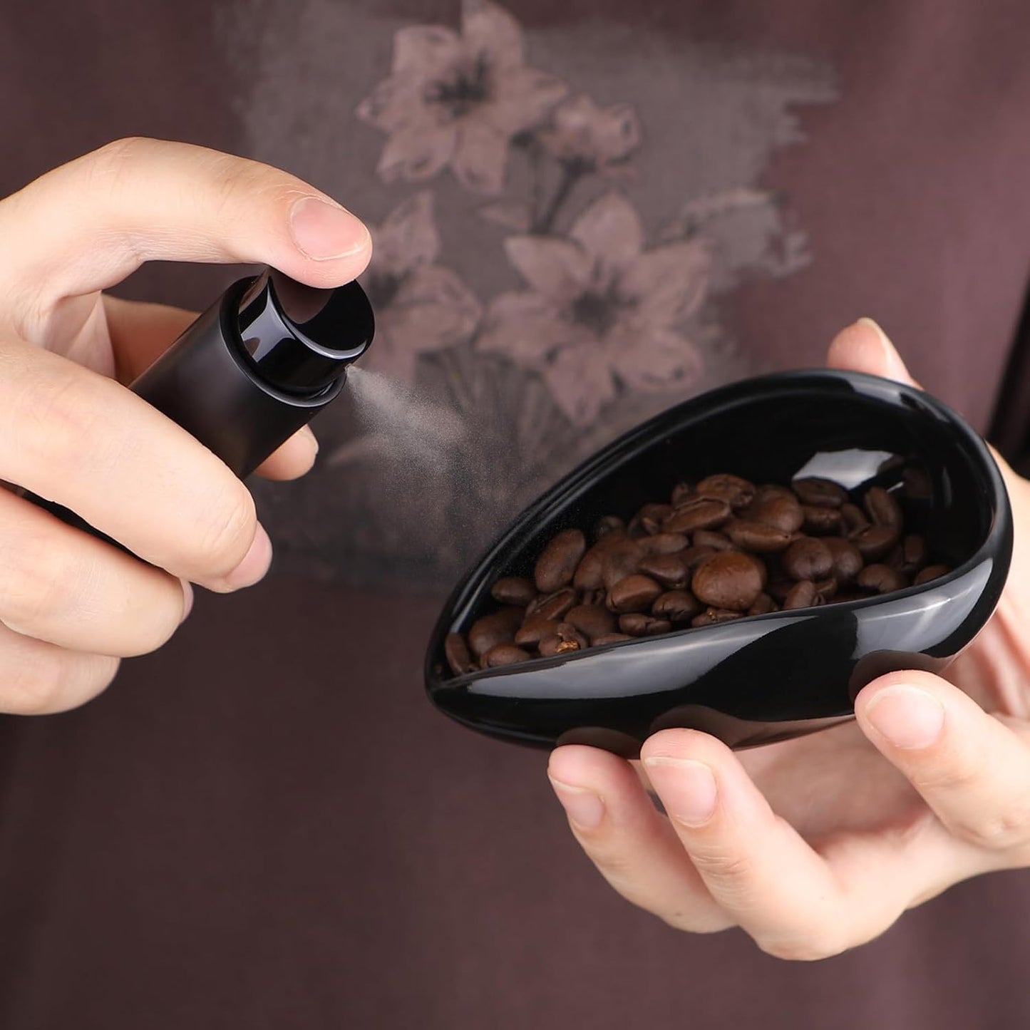 Coffee Bean Dosing Cup and Spray Bottle Set - Ceramic Espresso Accessories Kit, 8ml Static Reducing Sprayer for Camping, Gym, Home Use | Barista-Approved Dosing Tools (Black, 2)