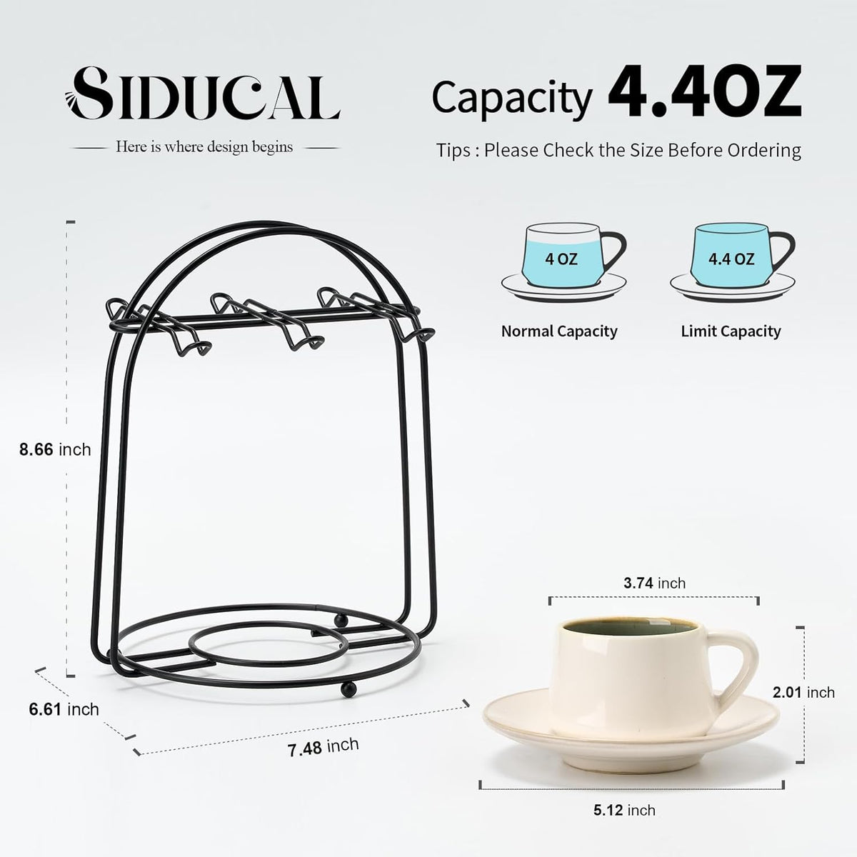 SIDUCAL Espresso Cup Set of 6 [4 oz] Stackable Ceramic Cappuccino Cup with Saucers and Cup Holder,Microwave/Dishwasher Safe,Espresso Demitasse Cups(Green)