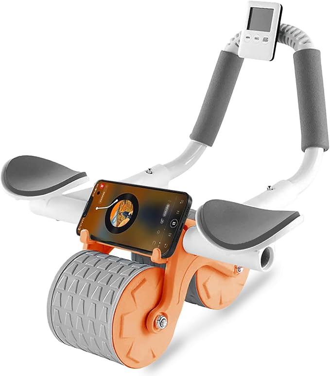 Bersauji 2025 New Ab Roller Wheel with Knee Mat &Timer, Automatic Rebound Abdominal Wheel, Ab Abdominal Exercise Roller with Elbow Support, Abs Workout Equipment Ab Exercise Roller for Women Men