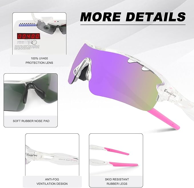 BangLong Polarized Sports Sunglasses Cycling Sun Glasses for Men Women with 5 Interchangeable Lenes for Running Baseball Golf