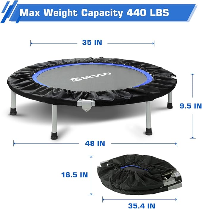 BCAN 38"/40''/48'' Foldable Mini Trampoline Fitness Trampoline with Safety Pad,Rebounder Exercise Trampoline for Adults Indoor/Garden Workout,Max Load 300lbs/440lbs