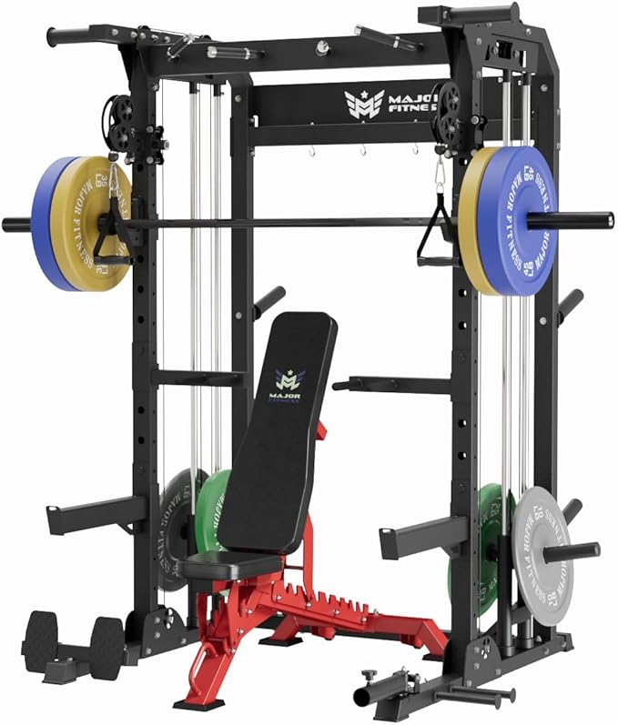 MAJOR FITNESS F22 Power Rack, 1600lbs All-in-One Squat Rack with Cable Crossover, Dual Pulley System, Heavy-Duty Steel Frame, Attachments & Storage for Home Gym Strength Training