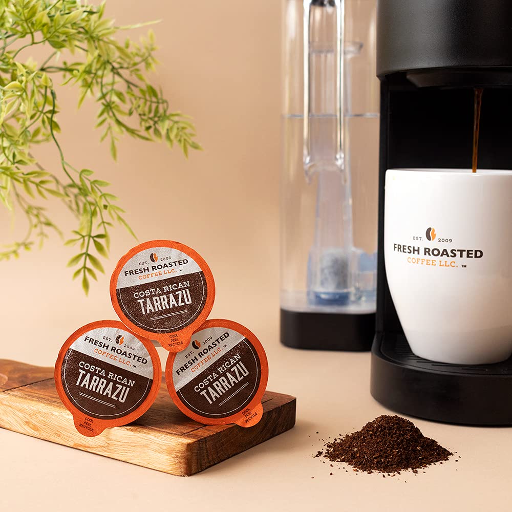 Fresh Roasted Coffee, Costa Rica Tarrazu, Medium Roast, 72 Pods for K Cup Brewers