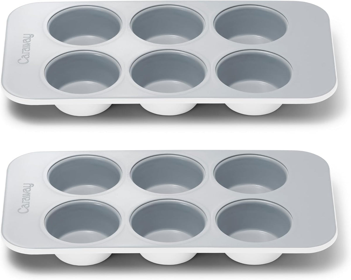 Caraway Nonstick Ceramic 6 Cup Muffin Pan Duo – Non-Toxic, PTFE & PFOA Free – Oven Safe – Aluminized Steel Core – Small Muffin Pan for Baking Cupcakes, Muffins & More - White