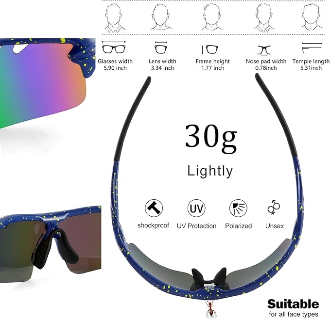 BangLong Polarized Sports Sunglasses Cycling Sun Glasses for Men Women with 5 Interchangeable Lenes for Running Baseball Golf