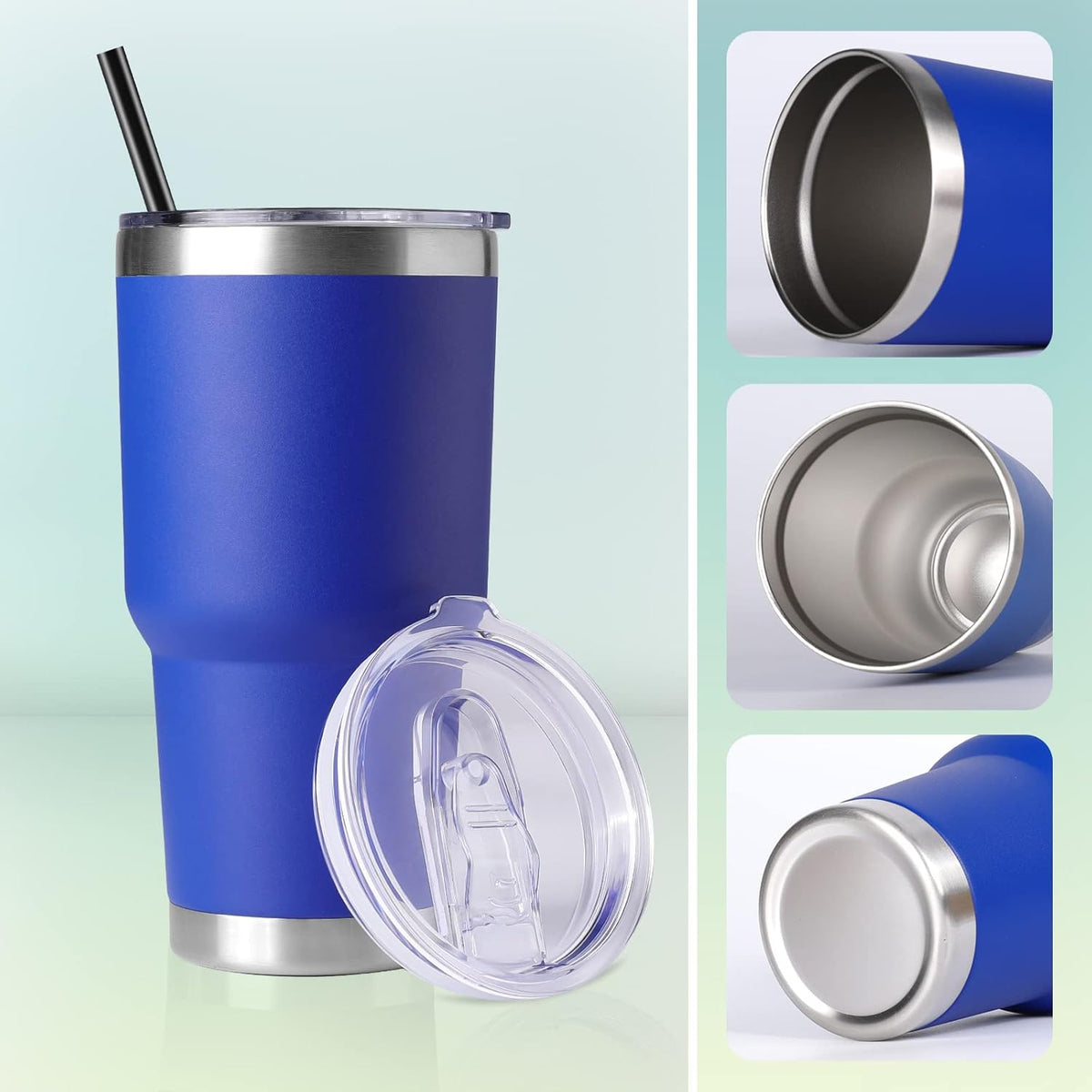 DOMICARE 30 oz Tumbler with Lid and Straw, Stainless Steel Tumblers Bulk, Insulated Vacuum Double Wall Travel Coffee Mug, Durable Powder Coated Tumbler Cups (Dark Blue, 4)