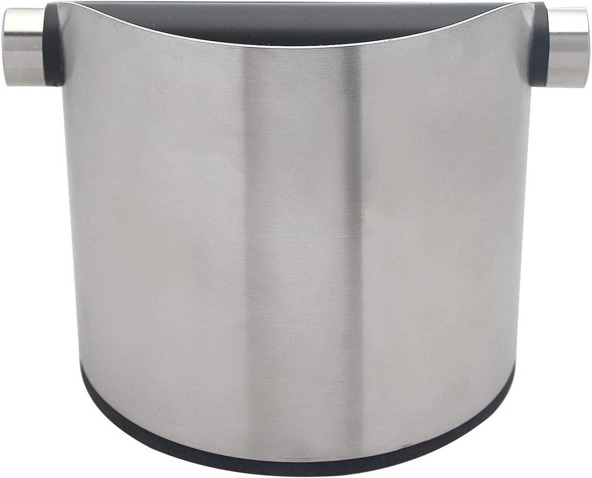 Espresso Knock Box, Stainless Steel Coffee Grounds Knock Box, With Removable Knock Bar and Non-Slip Rubber Base (Silver)