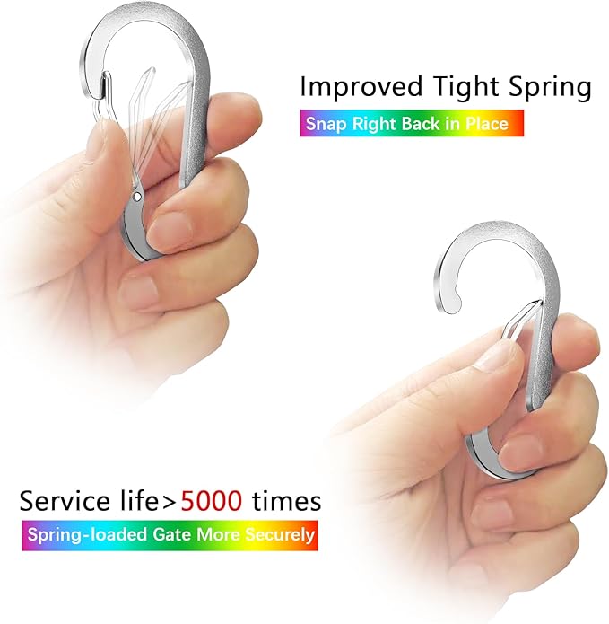 sprookber 3.2 Inch Aluminum Carabiner Clips D Ring, Caribeaner Spring Snap Hook with Keychain for Camping, Hiking, Gym & Outdoor Gear, Set of 10