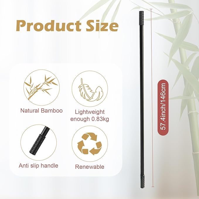 5ft Yoga Stick from Natural Bamboo - Non-Slip Handle Stretching Stick for Mobility,Versatile Exercise Tool with Flexibility,Stretch Bar for All Fitness Levels,Rehabilitation,and Posture