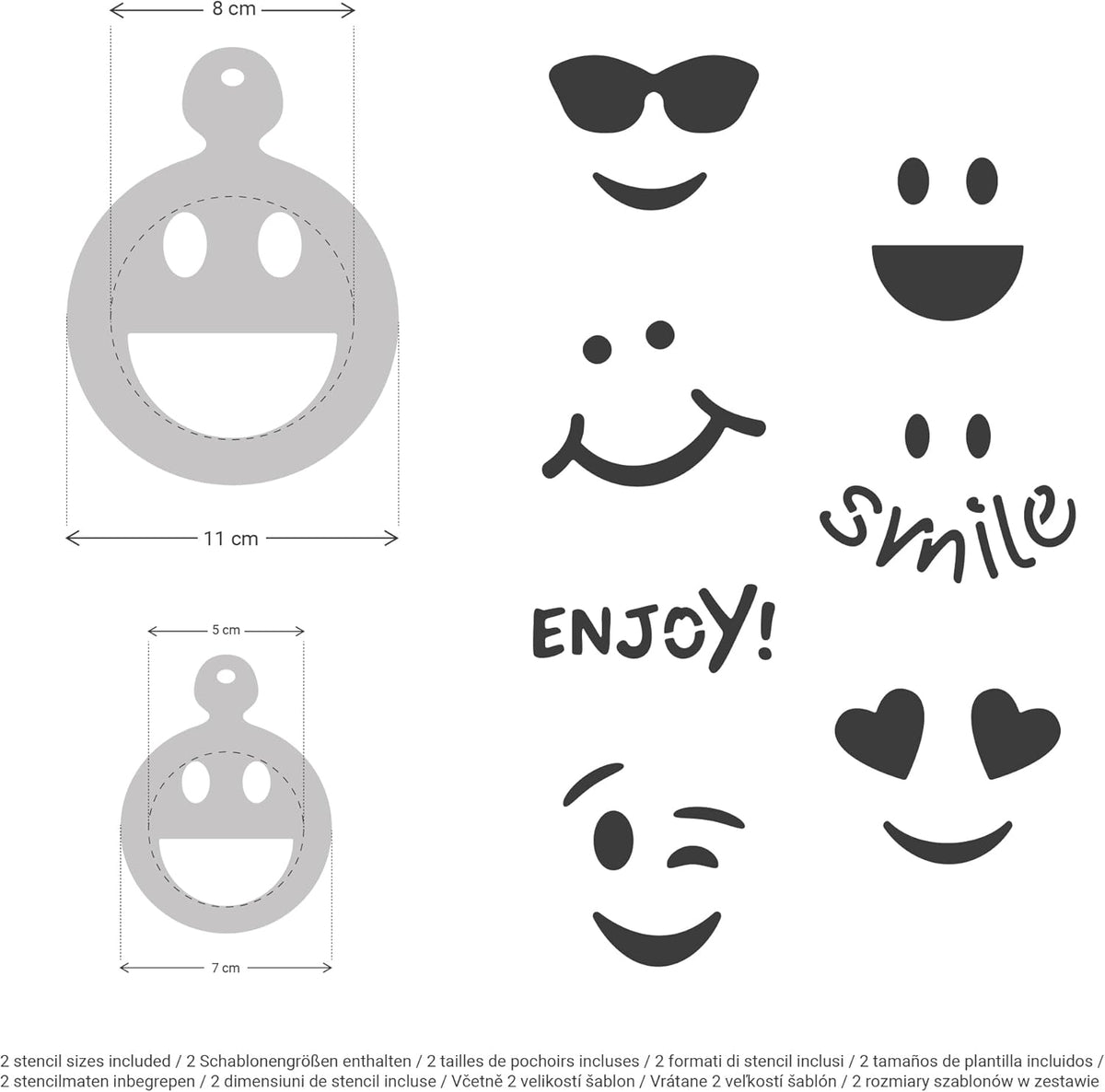 NAKLEO Coffee Stencils and Cookies Decoration 14Pcs 2.8”x2.8” and 4.3”x4.3”, Reusable Plastic Baking Templates, Emotion Smileys Emoticon, Barista DIY Art Craft, Capuccino Latte Chocolate Cake Biscuit