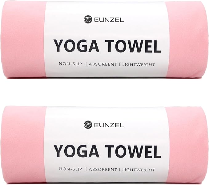 Eunzel 2 Pack Hot Yoga Towel Non Slip Yoga Mat Towel Non-Slip Sweat Absorbent Microfiber Towel for Hot Yoga, Pilates and Workout 72" x 26.5", Pink