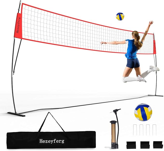 20FT/12FT Freestanding Volleyball Training Net, 5 Height Adjustable Portable Volleyball Net System, Quick Setup Practice Set for Indoor or Outdoor Use