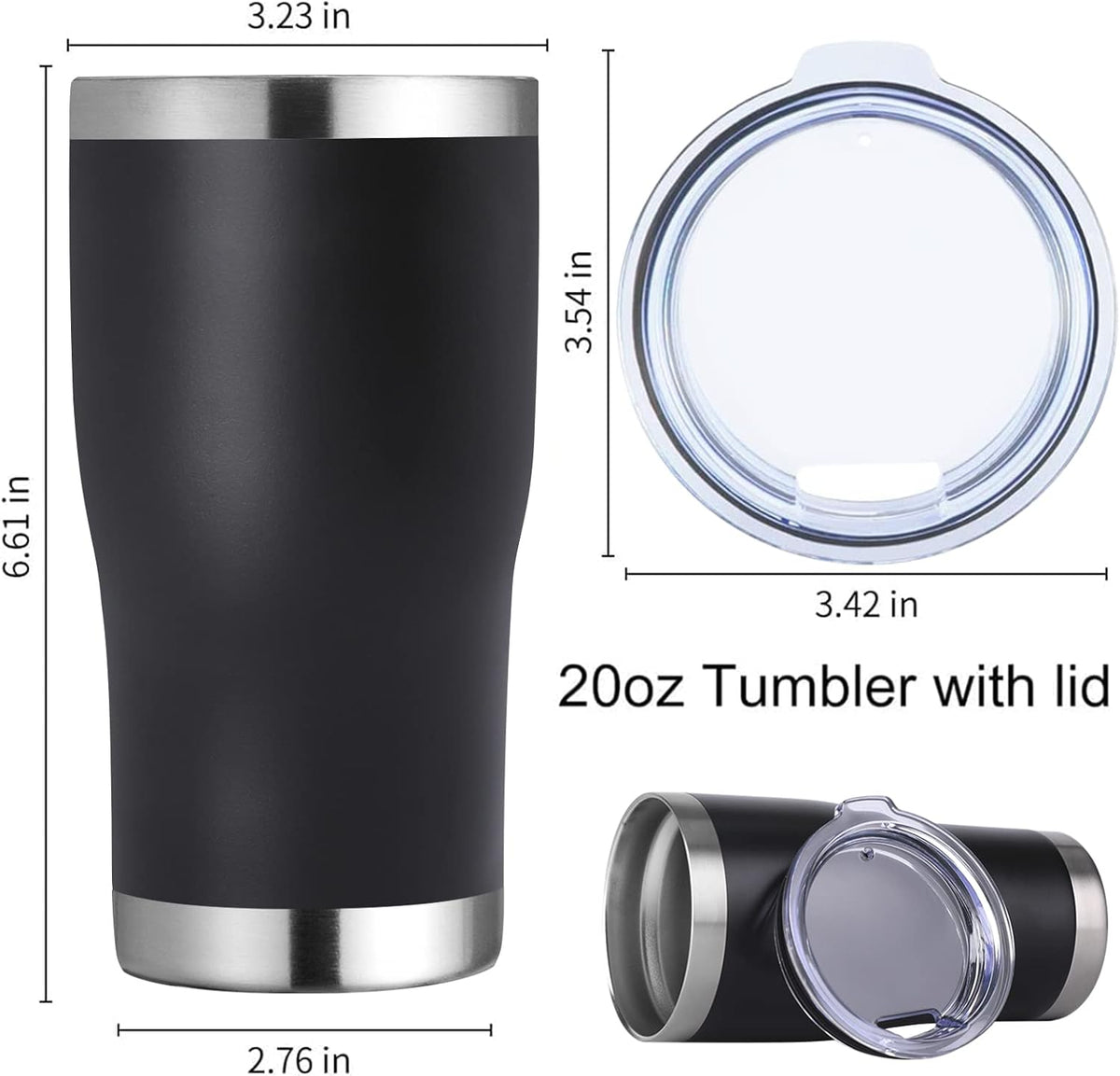DOMICARE 20oz Tumbler with Lid Stainless Steel Tumblers Bulk, Double Wall Vacuum Insulated Coffee Travel Mug Powder Coated Tumbler, Black