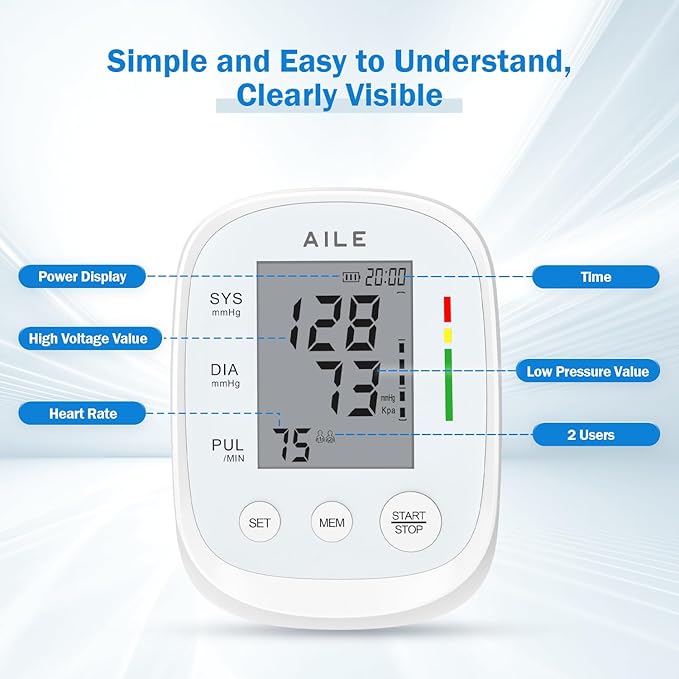 Blood Pressure Monitor, AILE Blood Pressure Machine Upper Arm Large Cuff(8.7"-16.5"), High Automatic Blood Pressure Monitors Cuff for Home Use, (BP) Manual Arm Blood Pressure Monitors, 2 * 99 Memory