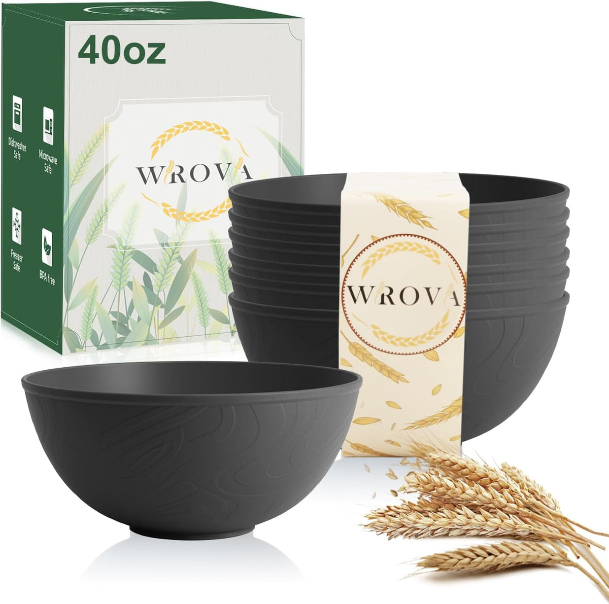 Black Cereal Bowls 40oz for Cereal Lover,Unbreakable Alternative Plastic Bowls Set of 6,Extra Thick Anti-Scald Bowl Sets suitable for Salad,Soup and Fruit.